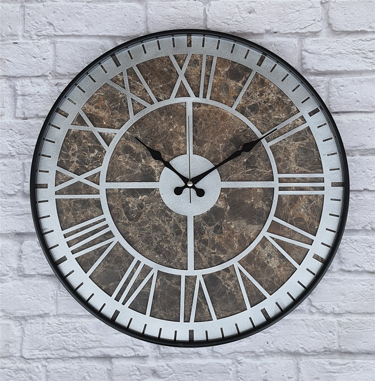 Markakanvas Siyah Metal Kasalı Mermer Desenli  Duvar Saati  ( Çap 50 cm -Çap 80 cm )