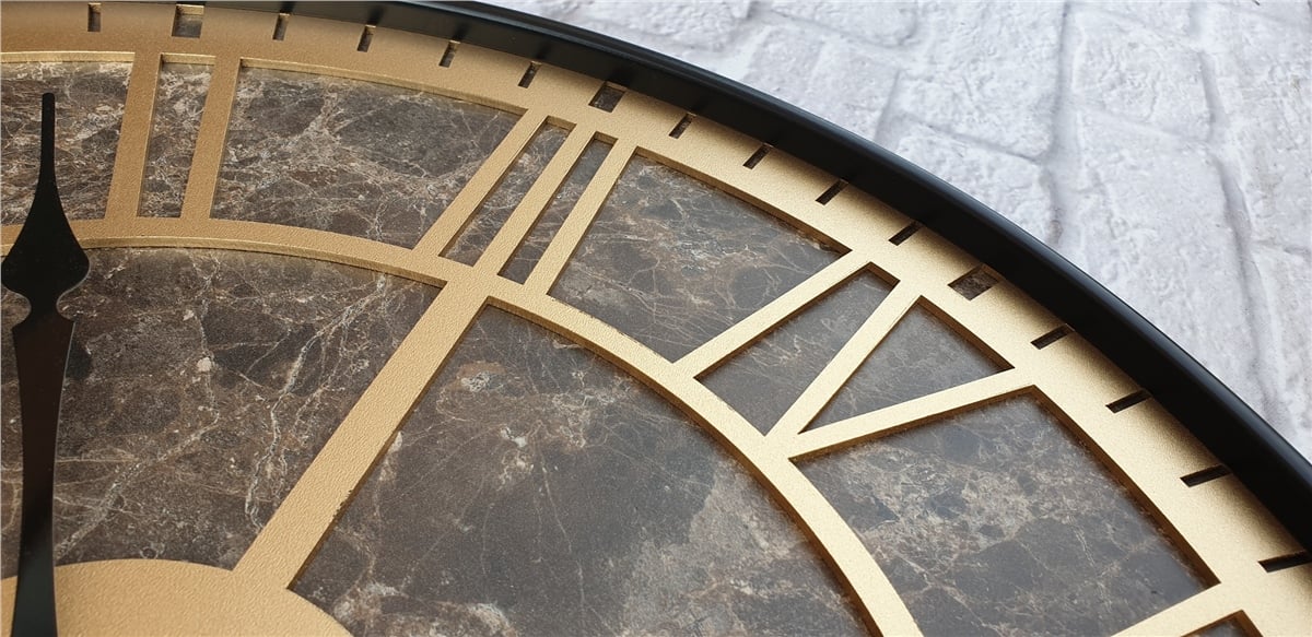 Markakanvas Siyah Metal Kasalı Mermer Desenli  Duvar Saati  ( Çap 50 cm -Çap 80 cm )