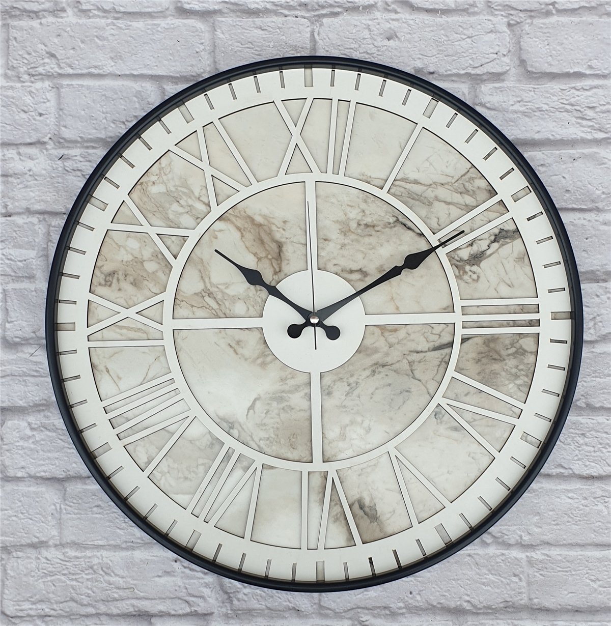 Markakanvas Siyah Metal Kasalı Mermer Desenli  Duvar Saati  ( Çap 50 cm -Çap 80 cm )
