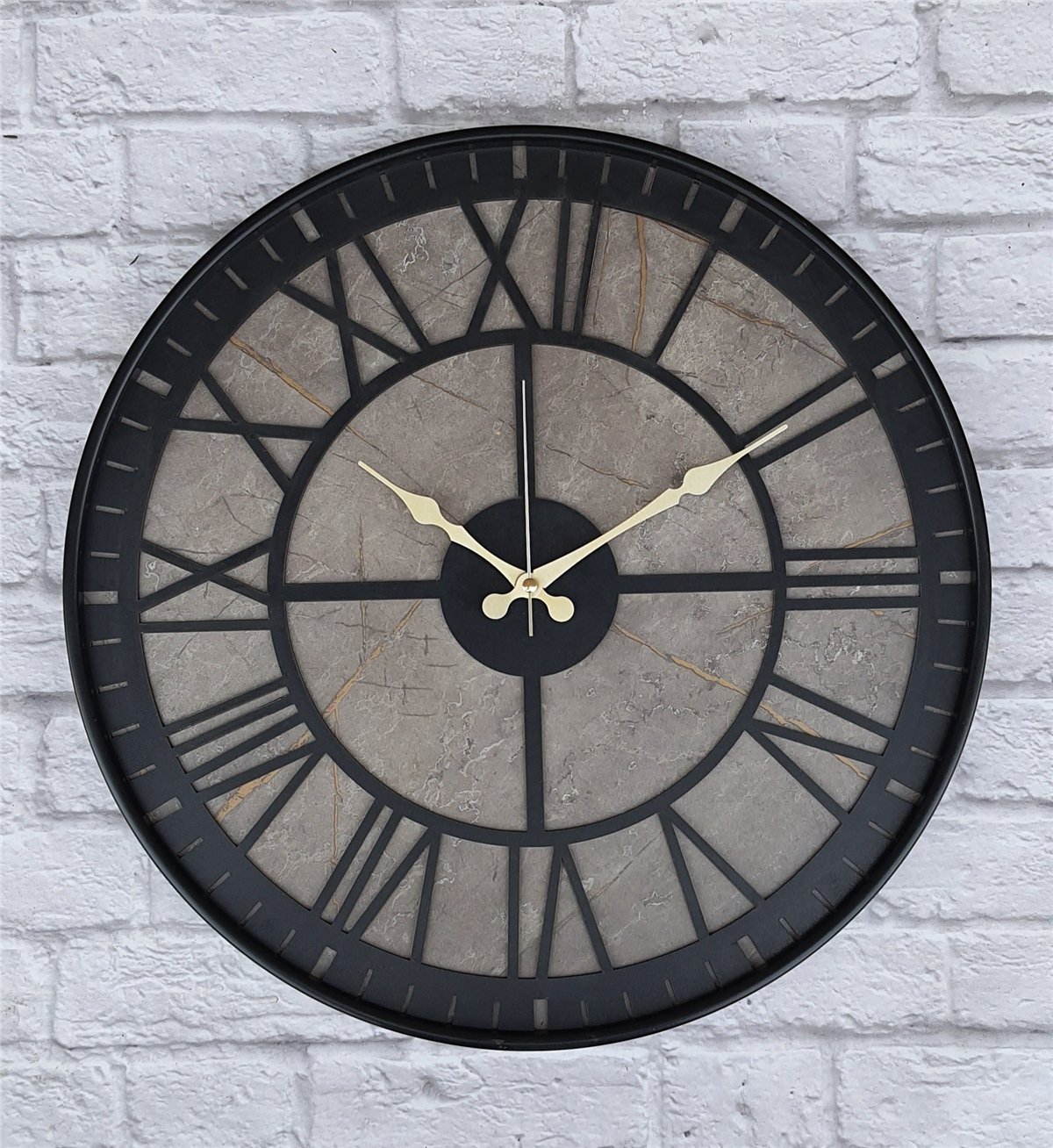 Markakanvas Siyah Metal Kasalı Mermer Desenli  Duvar Saati  ( Çap 50 cm -Çap 80 cm )