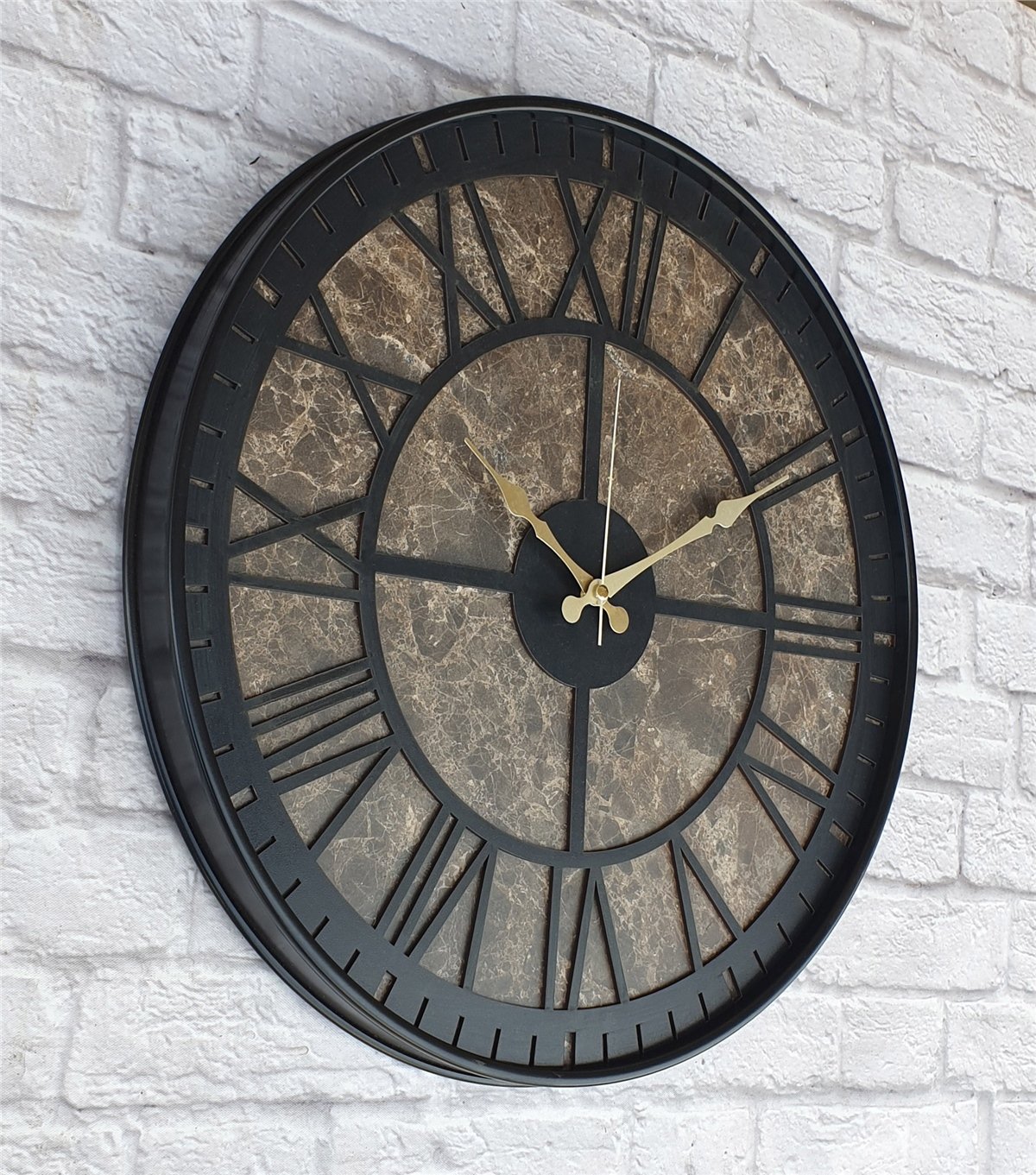 Markakanvas Siyah Metal Kasalı Mermer Desenli  Duvar Saati  ( Çap 50 cm -Çap 80 cm )
