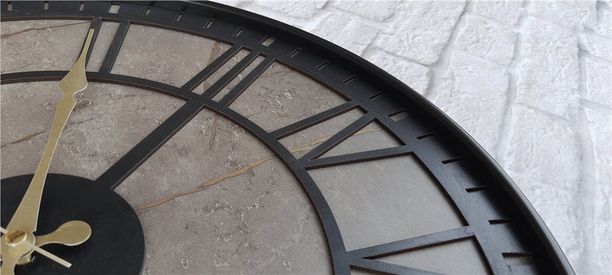 Markakanvas Siyah Metal Kasalı Mermer Desenli  Duvar Saati  ( Çap 50 cm -Çap 80 cm )