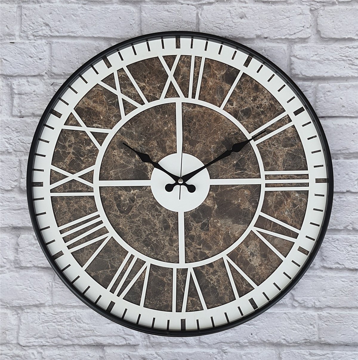Markakanvas Siyah Metal Kasalı Mermer Desenli  Duvar Saati  ( Çap 50 cm -Çap 80 cm )
