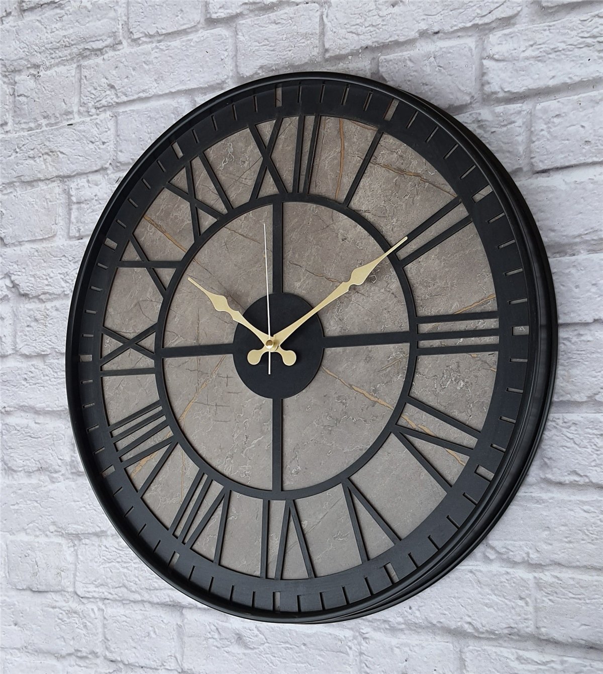 Markakanvas Siyah Metal Kasalı Mermer Desenli  Duvar Saati  ( Çap 50 cm -Çap 80 cm )