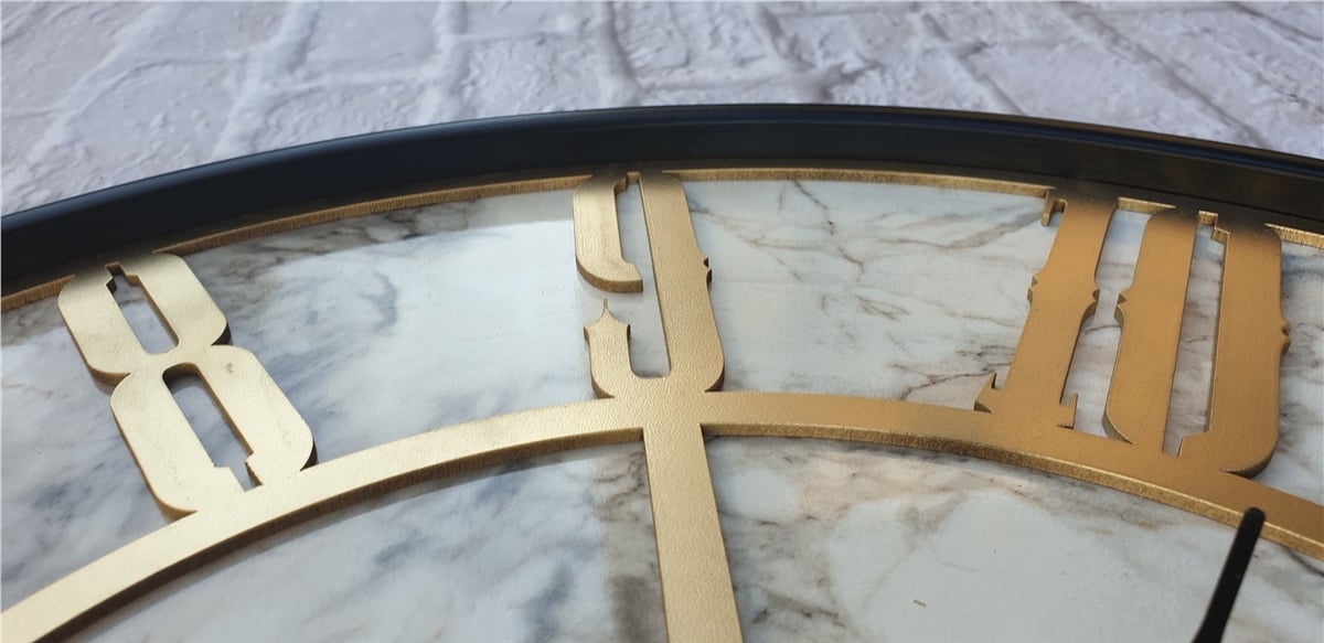 Markakanvas Siyah Metal Kasalı Mermer Desenli  Duvar Saati  ( Çap 50 cm -Çap 80 cm )