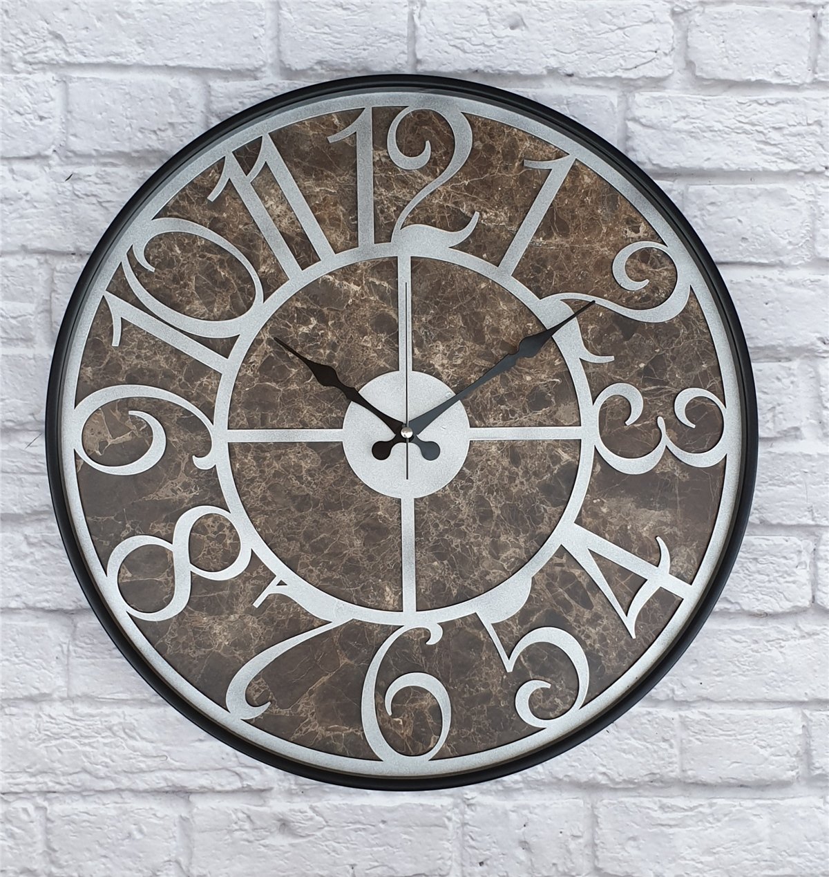Markakanvas Siyah Metal Kasalı Mermer Desenli  Duvar Saati  ( Çap 50 cm -Çap 80 cm )