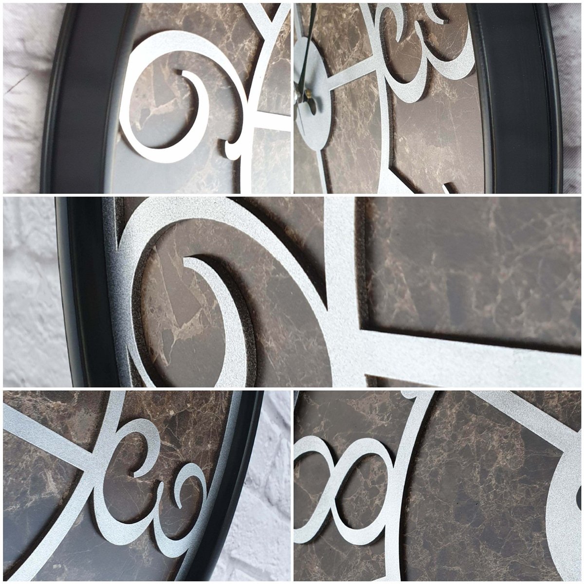 Markakanvas Siyah Metal Kasalı Mermer Desenli  Duvar Saati  ( Çap 50 cm -Çap 80 cm )