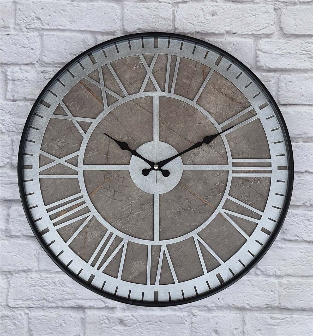 Markakanvas Siyah Metal Kasalı Mermer Desenli  Duvar Saati  ( Çap 50 cm -Çap 80 cm )