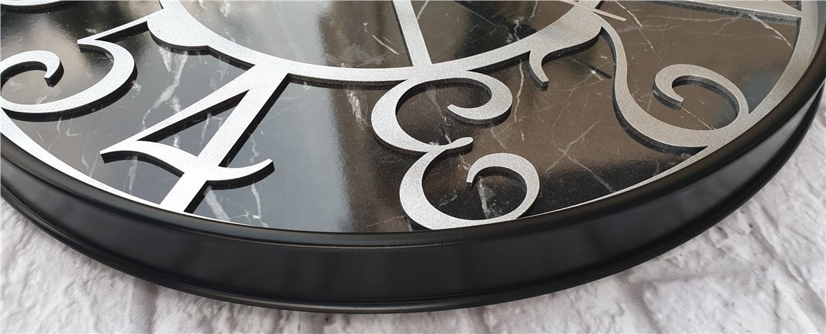 Markakanvas Siyah Metal Kasalı Mermer Desenli  Duvar Saati  ( Çap 50 cm -Çap 80 cm )