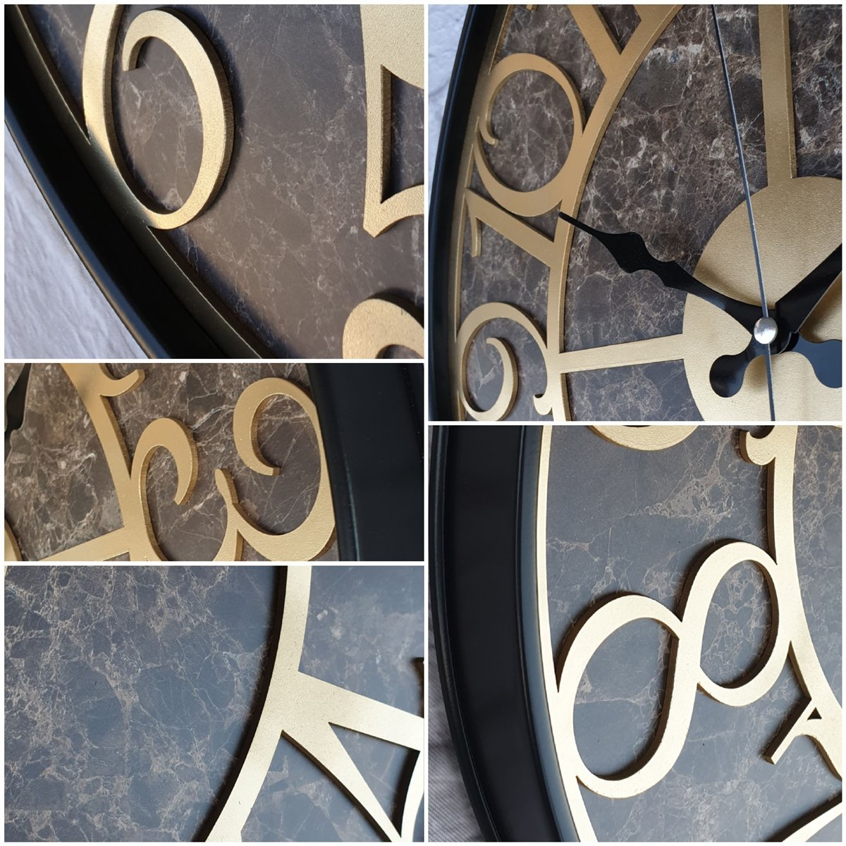 Markakanvas Siyah Metal Kasalı Mermer Desenli  Duvar Saati  ( Çap 50 cm -Çap 80 cm )