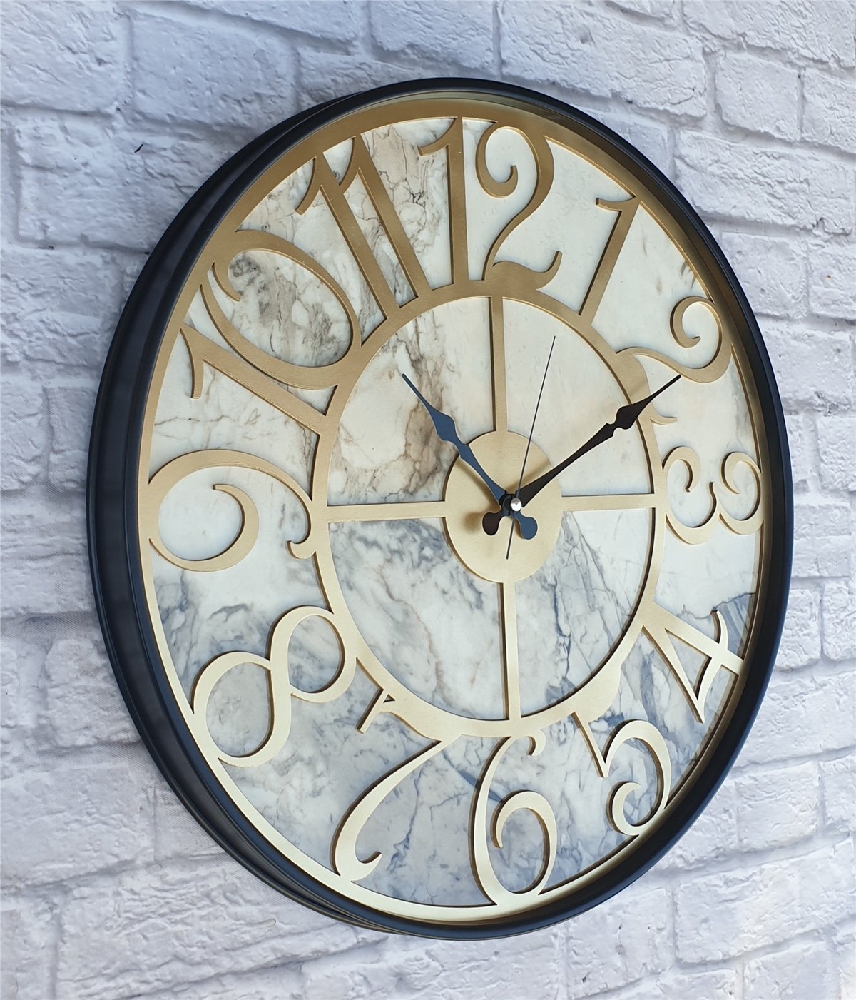 Markakanvas Siyah Metal Kasalı Mermer Desenli  Duvar Saati  ( Çap 50 cm -Çap 80 cm )
