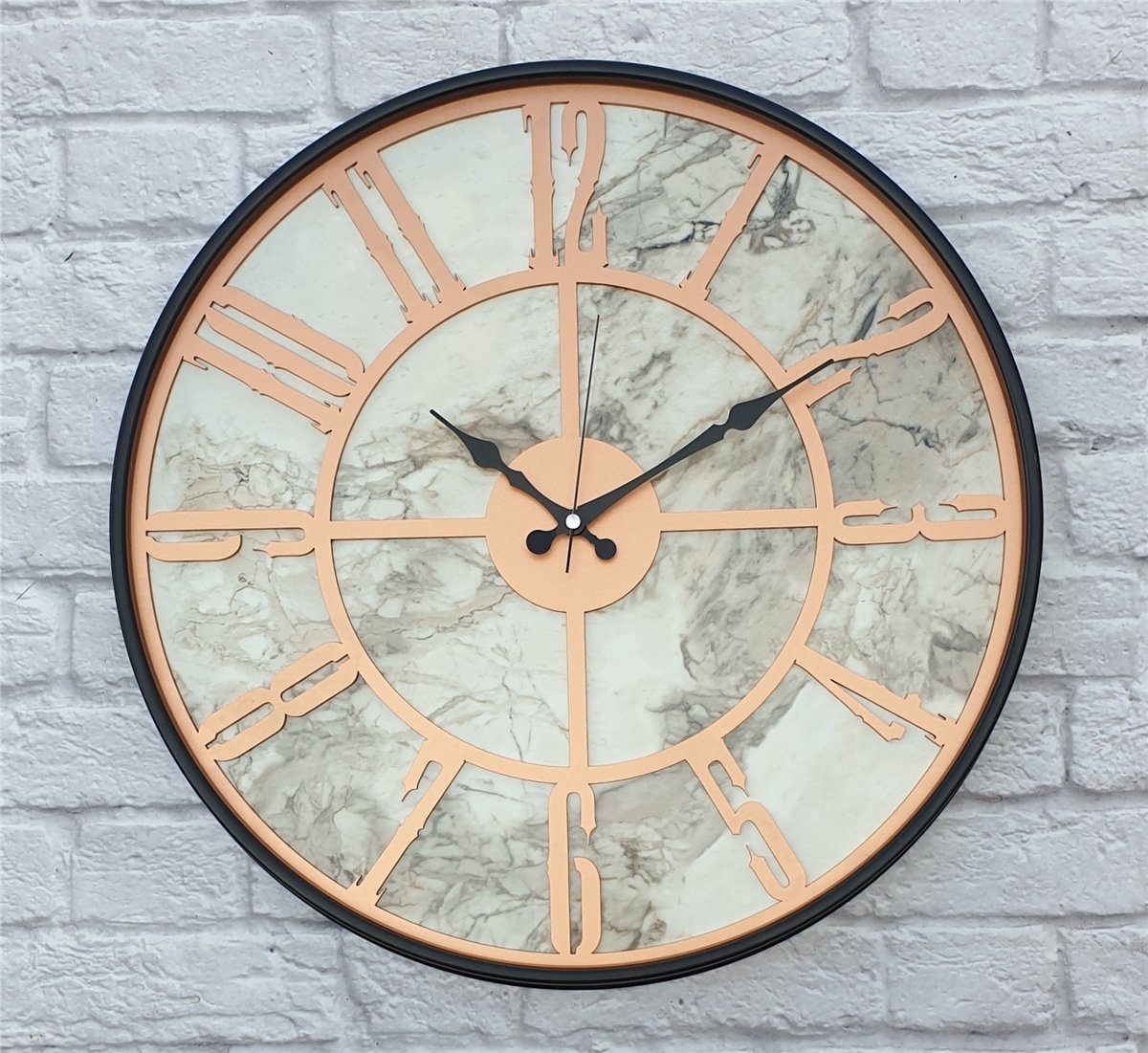 Markakanvas Siyah Metal Kasalı Mermer Desenli  Duvar Saati  ( Çap 50 cm -Çap 80 cm )