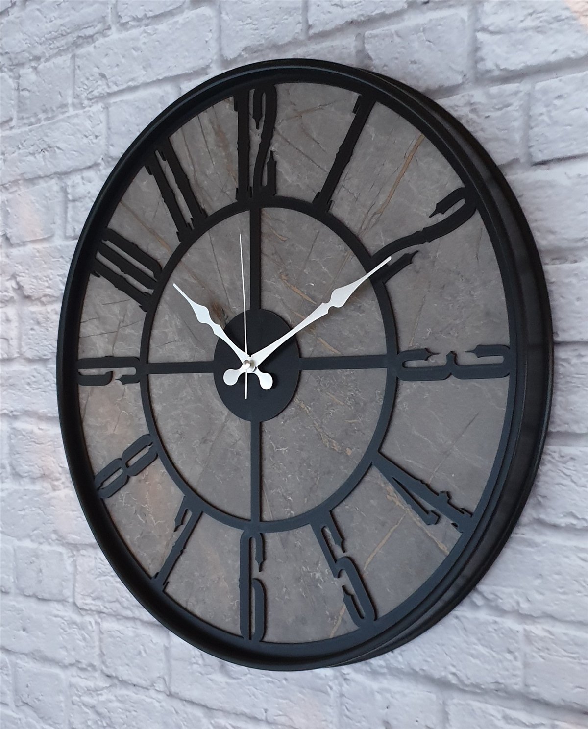 Markakanvas Siyah Metal Kasalı Mermer Desenli  Duvar Saati  ( Çap 50 cm -Çap 80 cm )