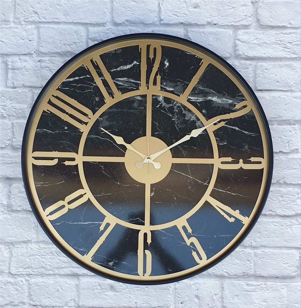 Markakanvas Siyah Metal Kasalı Mermer Desenli  Duvar Saati  ( Çap 50 cm -Çap 80 cm )