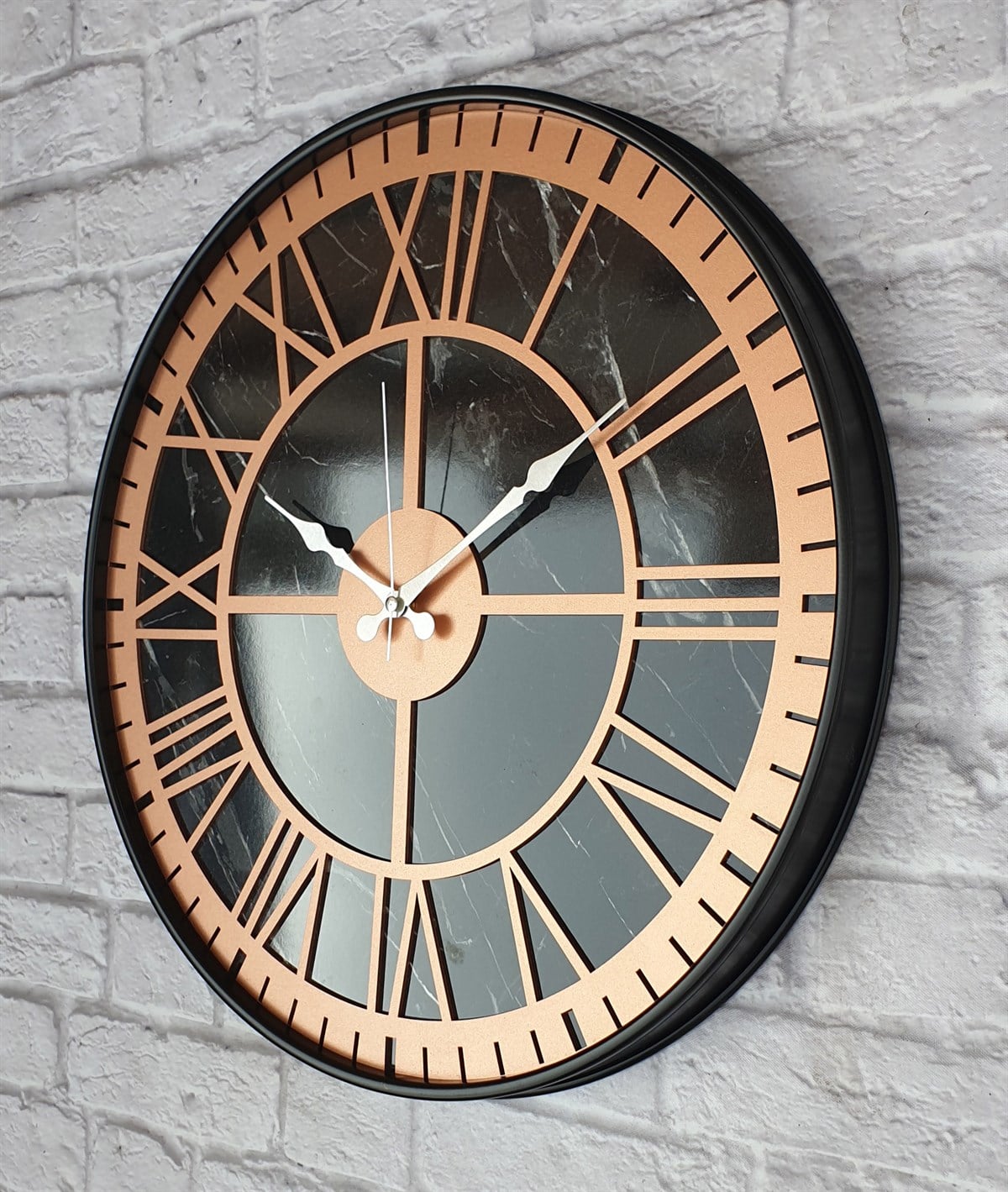 Markakanvas Siyah Metal Kasalı Mermer Desenli  Duvar Saati  ( Çap 50 cm -Çap 80 cm )