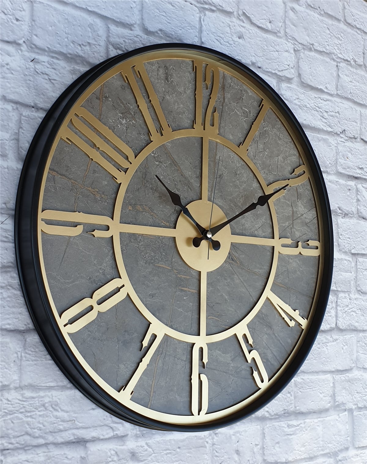Markakanvas Siyah Metal Kasalı Mermer Desenli  Duvar Saati  ( Çap 50 cm -Çap 80 cm )