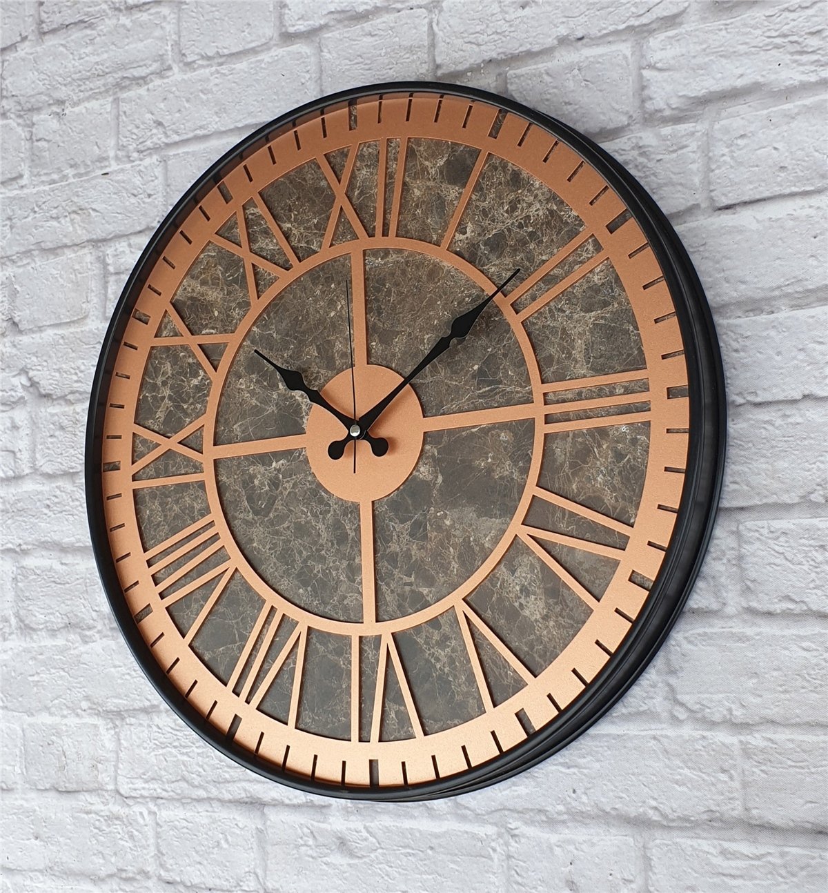 Markakanvas Siyah Metal Kasalı Mermer Desenli  Duvar Saati  ( Çap 50 cm -Çap 80 cm )