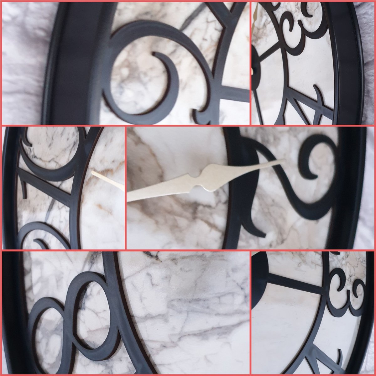 Markakanvas Siyah Metal Kasalı Mermer Desenli  Duvar Saati  ( Çap 50 cm -Çap 80 cm )