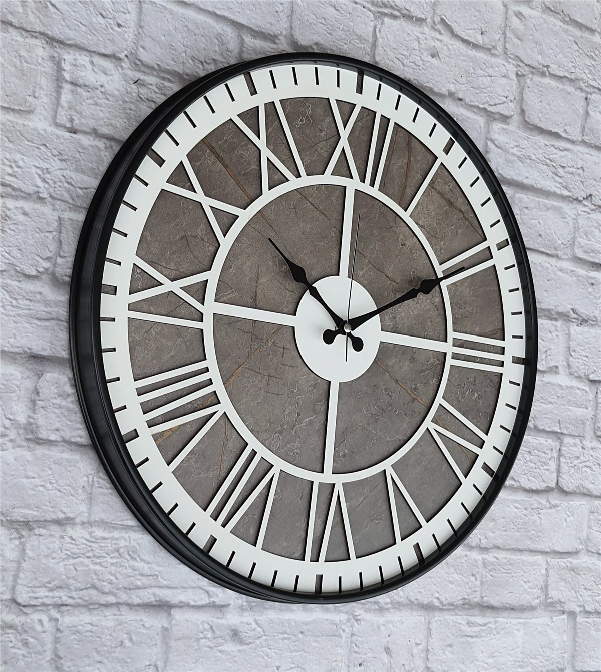 Markakanvas Siyah Metal Kasalı Mermer Desenli  Duvar Saati  ( Çap 50 cm -Çap 80 cm )