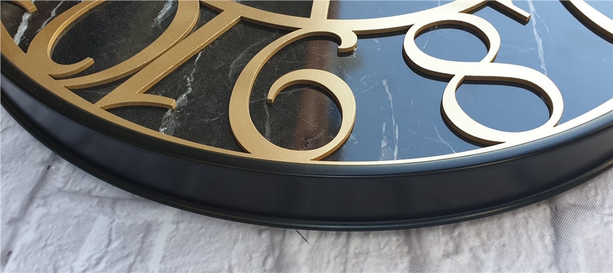 Markakanvas Siyah Metal Kasalı Mermer Desenli  Duvar Saati  ( Çap 50 cm -Çap 80 cm )