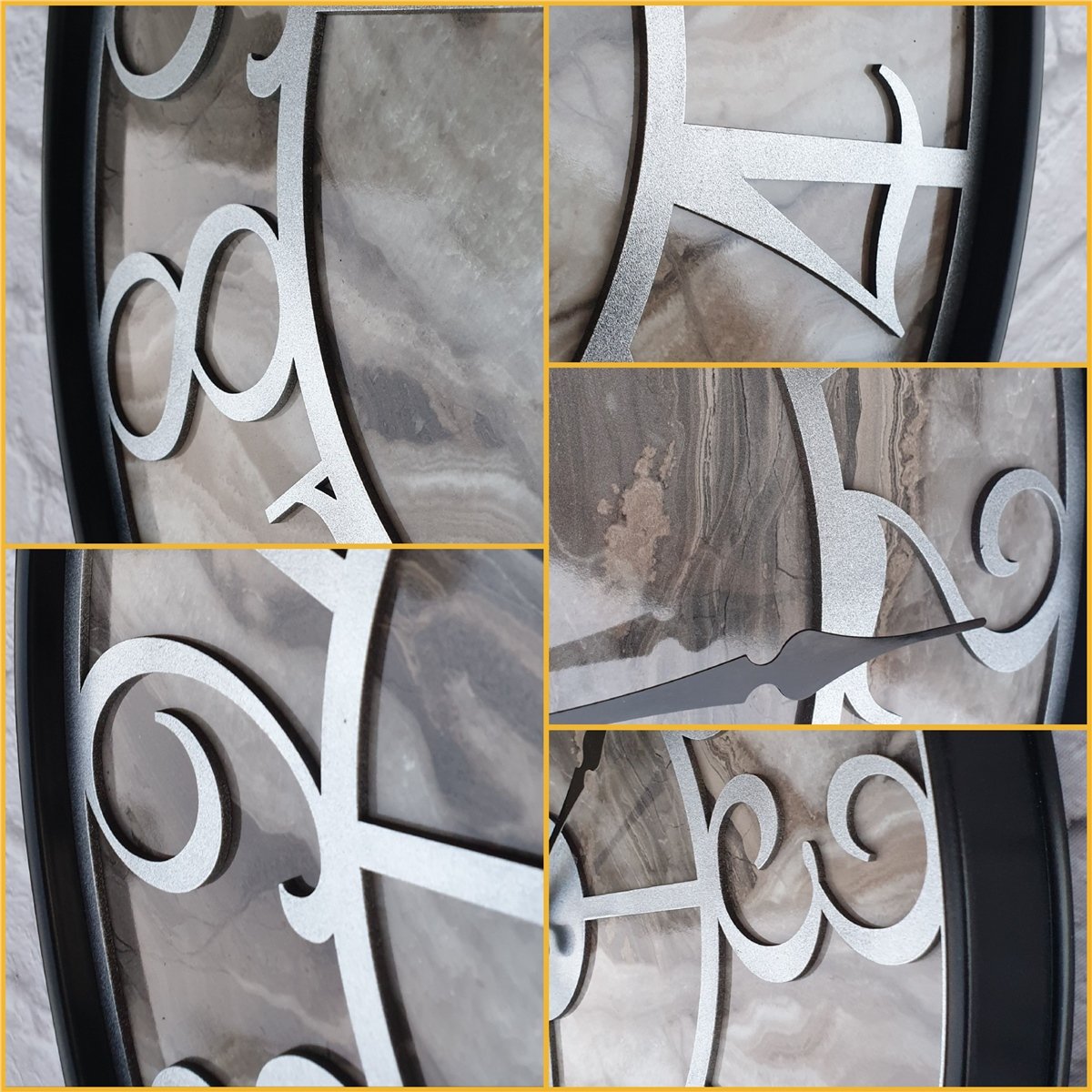 Markakanvas Siyah Metal Kasalı Mermer Desenli  Duvar Saati  ( Çap 50 cm -Çap 80 cm )