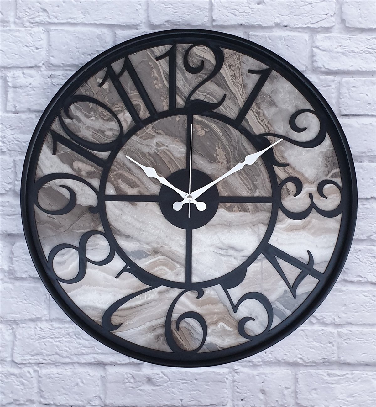 Markakanvas Siyah Metal Kasalı Mermer Desenli  Duvar Saati  ( Çap 50 cm -Çap 80 cm )