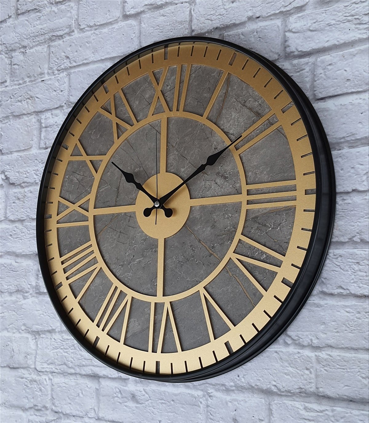Markakanvas Siyah Metal Kasalı Mermer Desenli  Duvar Saati  ( Çap 50 cm -Çap 80 cm )