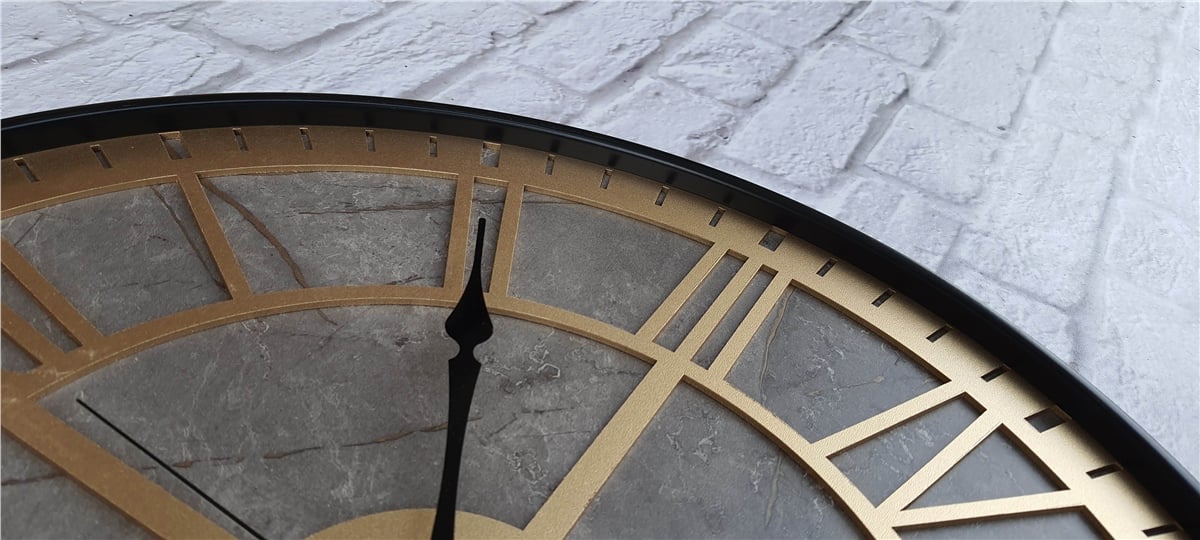 Markakanvas Siyah Metal Kasalı Mermer Desenli  Duvar Saati  ( Çap 50 cm -Çap 80 cm )