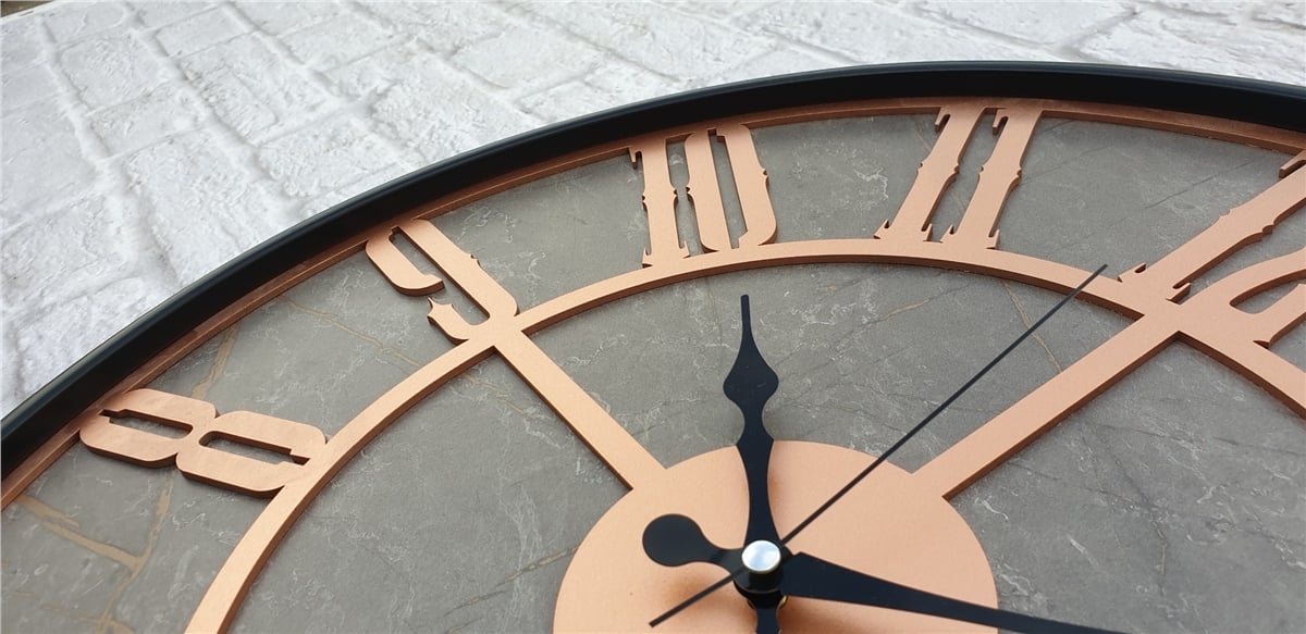 Markakanvas Siyah Metal Kasalı Mermer Desenli  Duvar Saati  ( Çap 50 cm -Çap 80 cm )