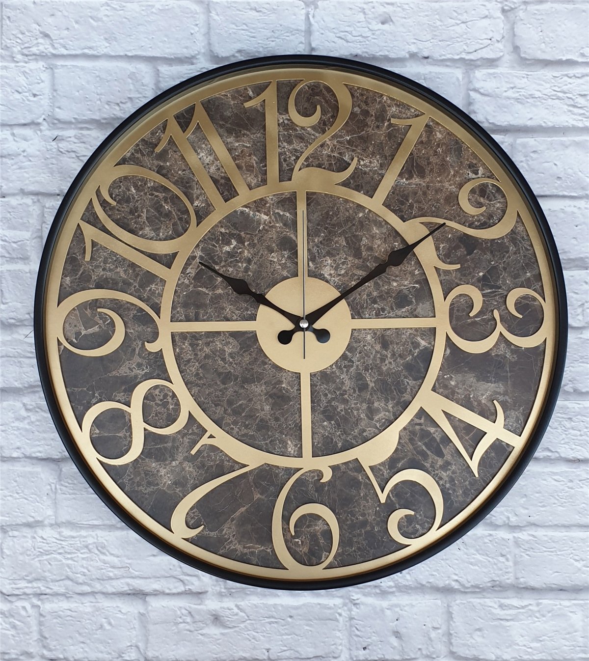 Markakanvas Siyah Metal Kasalı Mermer Desenli  Duvar Saati  ( Çap 50 cm -Çap 80 cm )