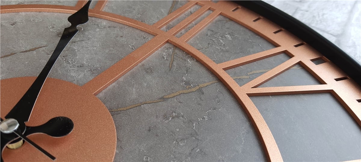 Markakanvas Siyah Metal Kasalı Mermer Desenli  Duvar Saati  ( Çap 50 cm -Çap 80 cm )