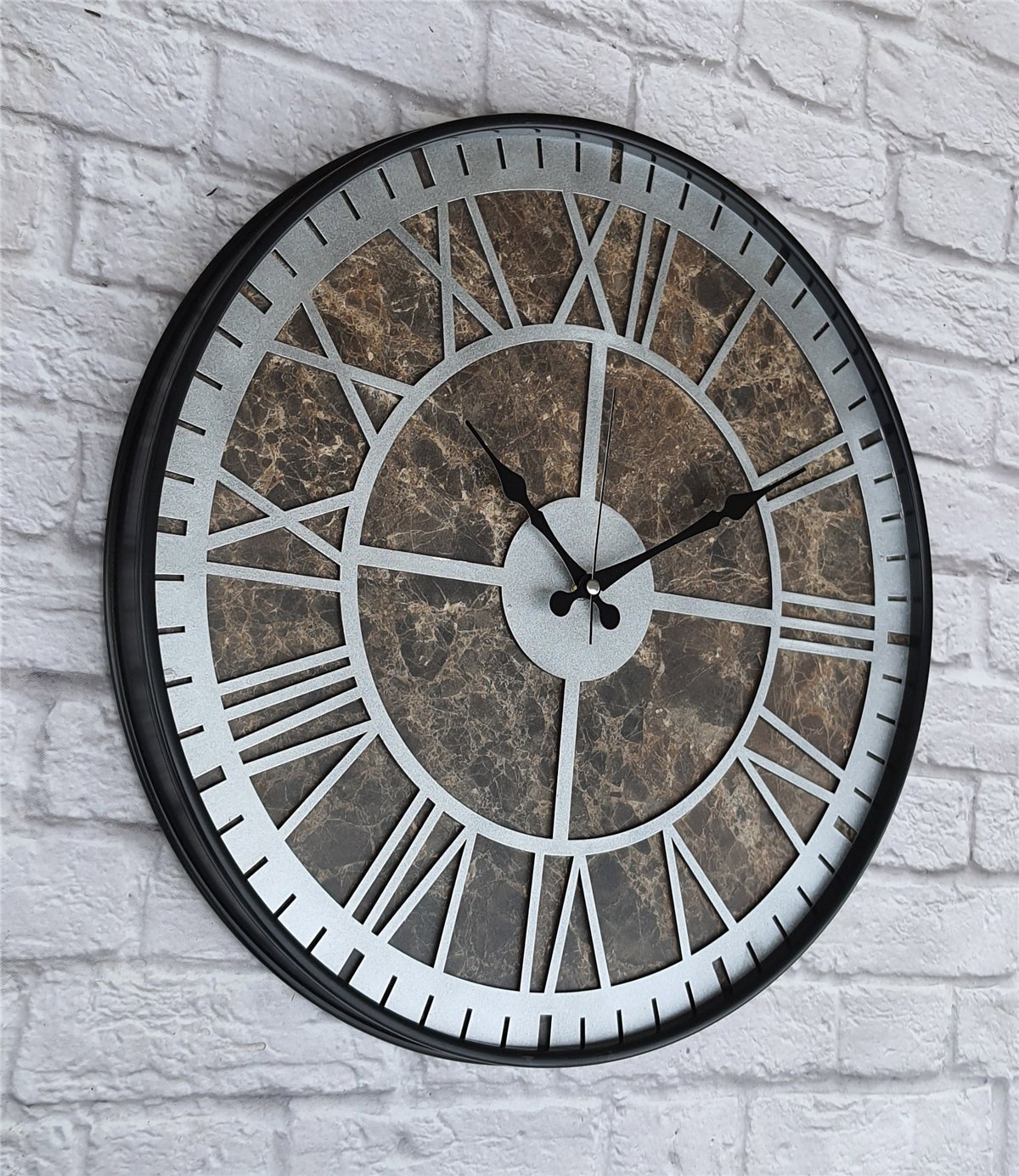 Markakanvas Siyah Metal Kasalı Mermer Desenli  Duvar Saati  ( Çap 50 cm -Çap 80 cm )