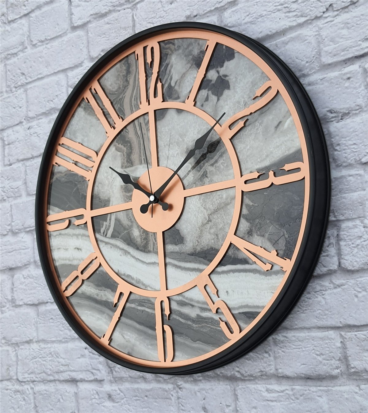 Markakanvas Siyah Metal Kasalı Mermer Desenli  Duvar Saati  ( Çap 50 cm -Çap 80 cm )
