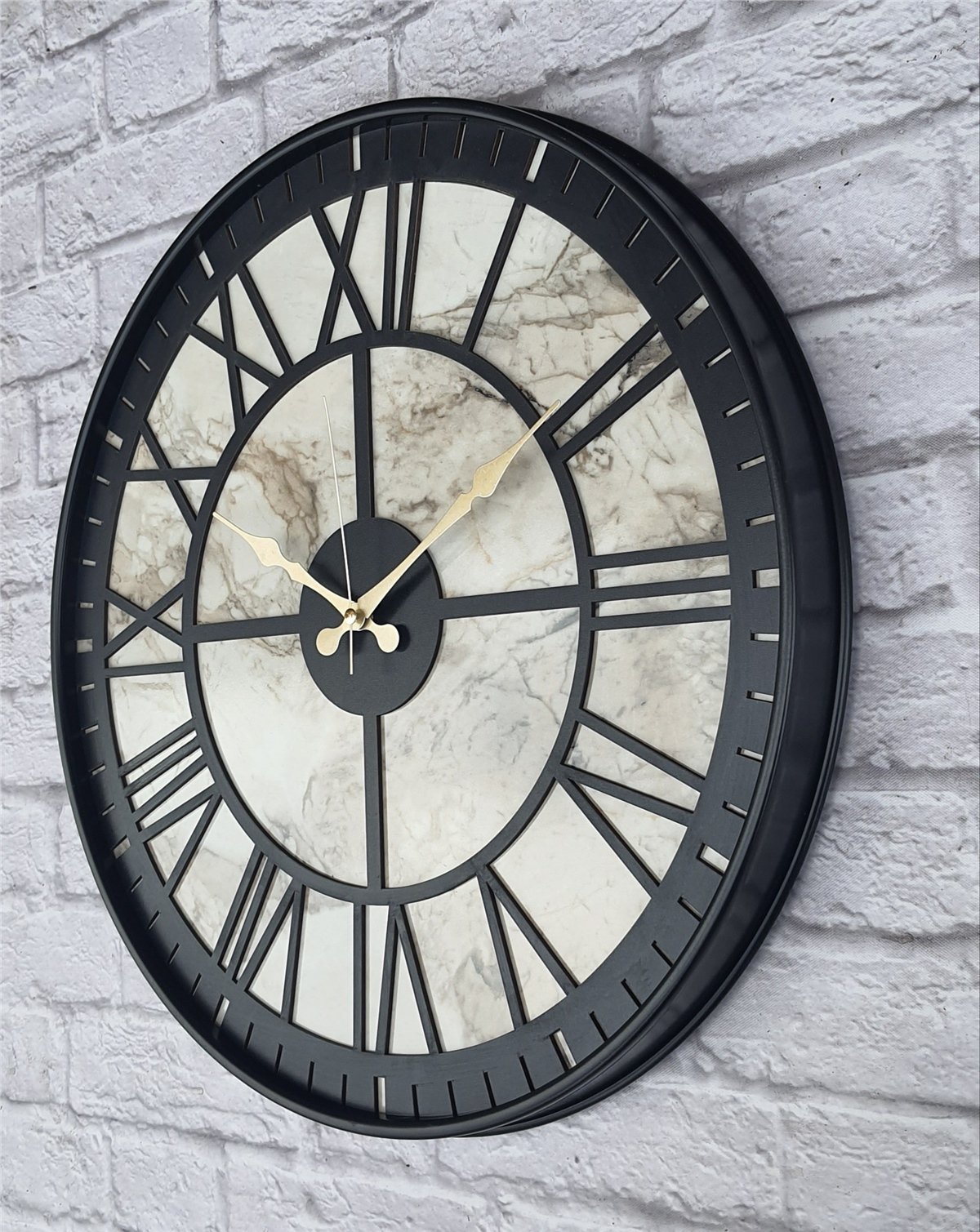 Markakanvas Siyah Metal Kasalı Mermer Desenli  Duvar Saati  ( Çap 50 cm -Çap 80 cm )