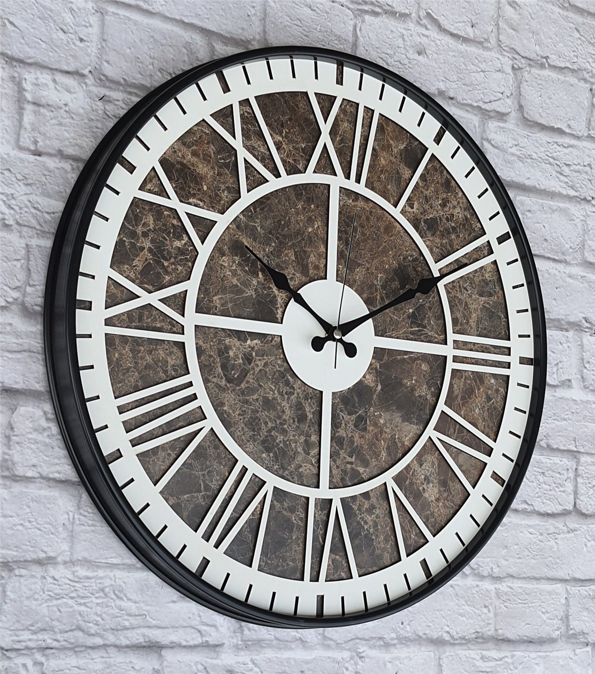 Markakanvas Siyah Metal Kasalı Mermer Desenli  Duvar Saati  ( Çap 50 cm -Çap 80 cm )