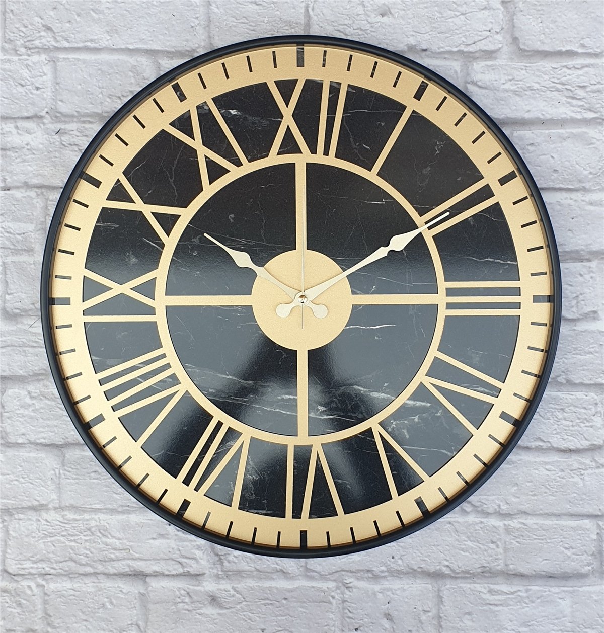 Markakanvas Siyah Metal Kasalı Mermer Desenli  Duvar Saati  ( Çap 50 cm -Çap 80 cm )