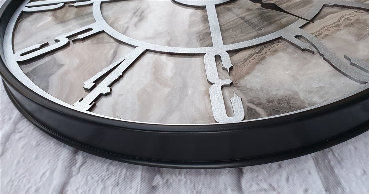 Markakanvas Siyah Metal Kasalı Mermer Desenli  Duvar Saati  ( Çap 50 cm -Çap 80 cm )