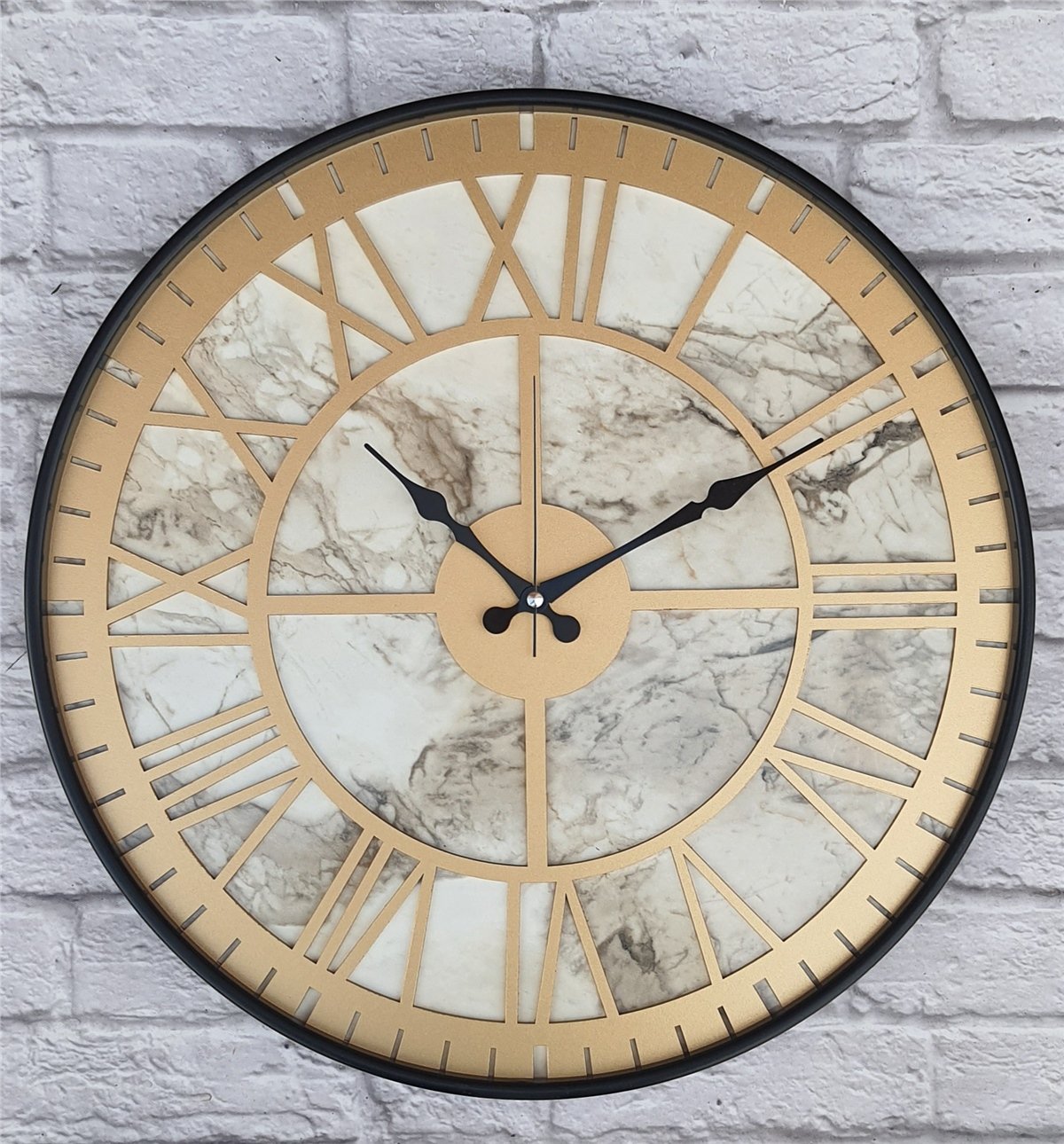 Markakanvas Siyah Metal Kasalı Mermer Desenli  Duvar Saati  ( Çap 50 cm -Çap 80 cm )