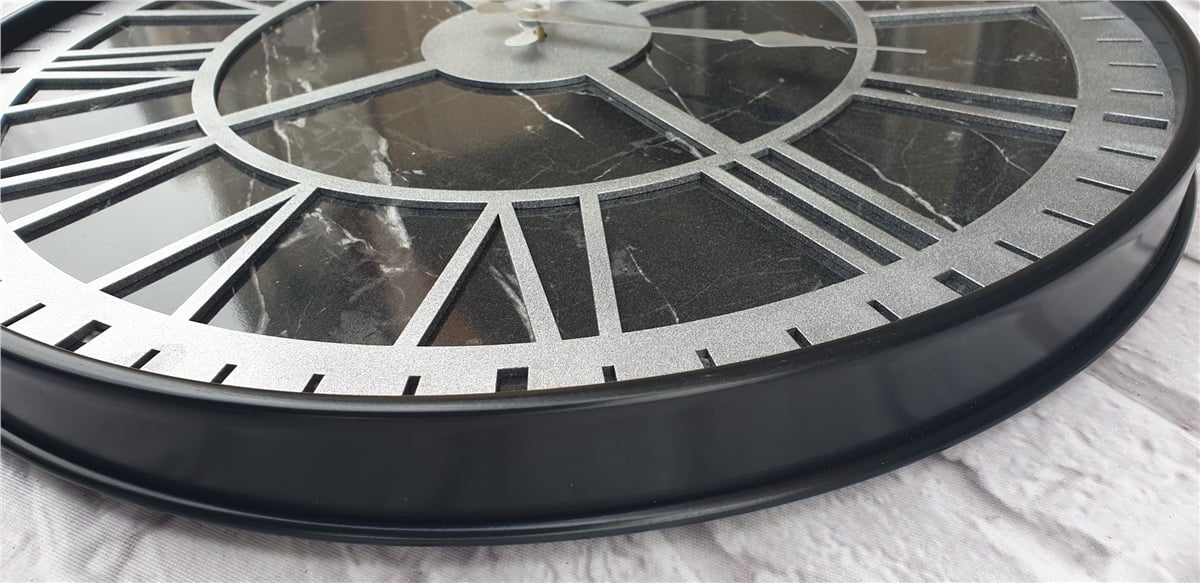 Markakanvas Siyah Metal Kasalı Mermer Desenli  Duvar Saati  ( Çap 50 cm -Çap 80 cm )