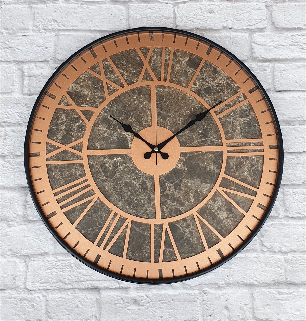 Markakanvas Siyah Metal Kasalı Mermer Desenli  Duvar Saati  ( Çap 50 cm -Çap 80 cm )