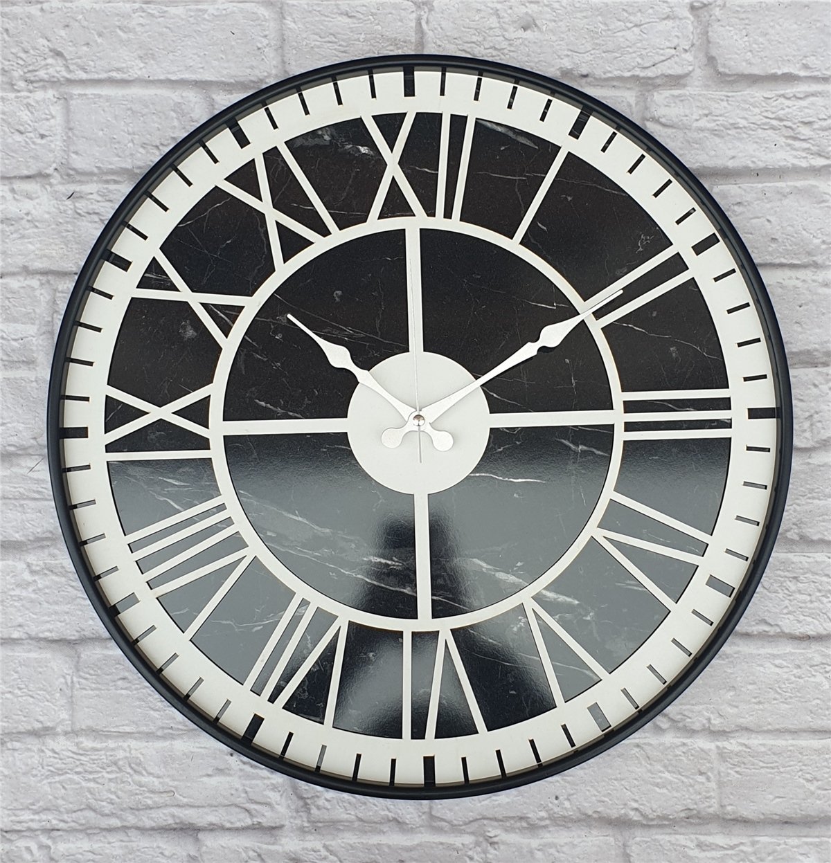 Markakanvas Siyah Metal Kasalı Mermer Desenli  Duvar Saati  ( Çap 50 cm -Çap 80 cm )