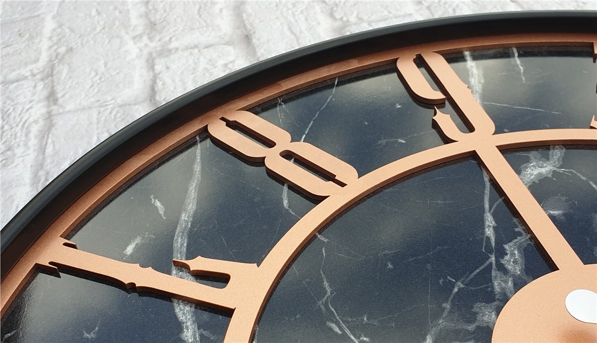 Markakanvas Siyah Metal Kasalı Mermer Desenli  Duvar Saati  ( Çap 50 cm -Çap 80 cm )