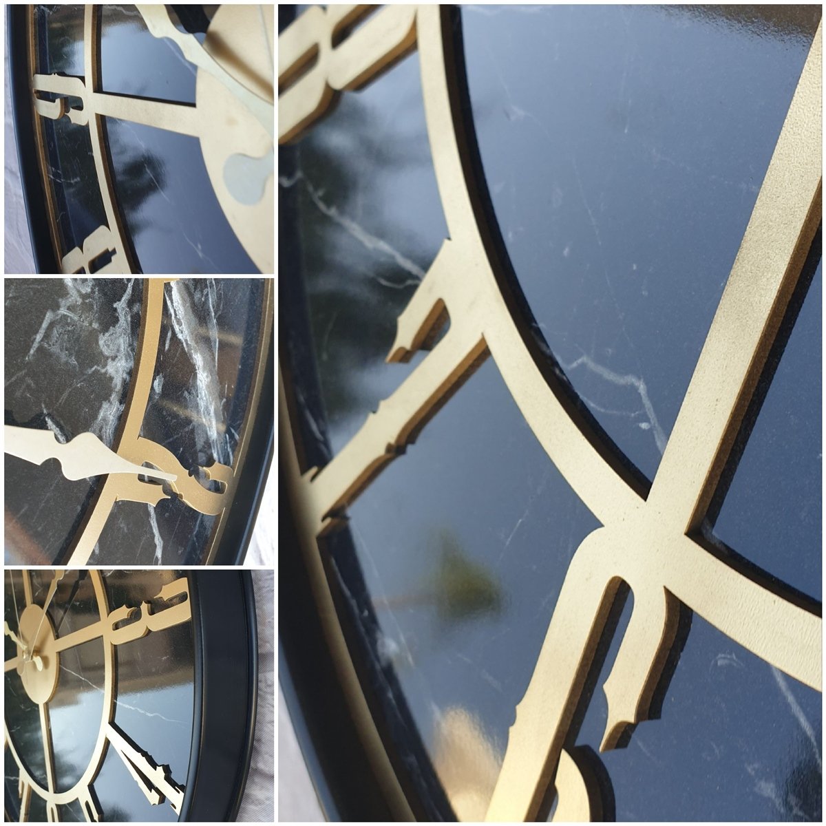 Markakanvas Siyah Metal Kasalı Mermer Desenli  Duvar Saati  ( Çap 50 cm -Çap 80 cm )