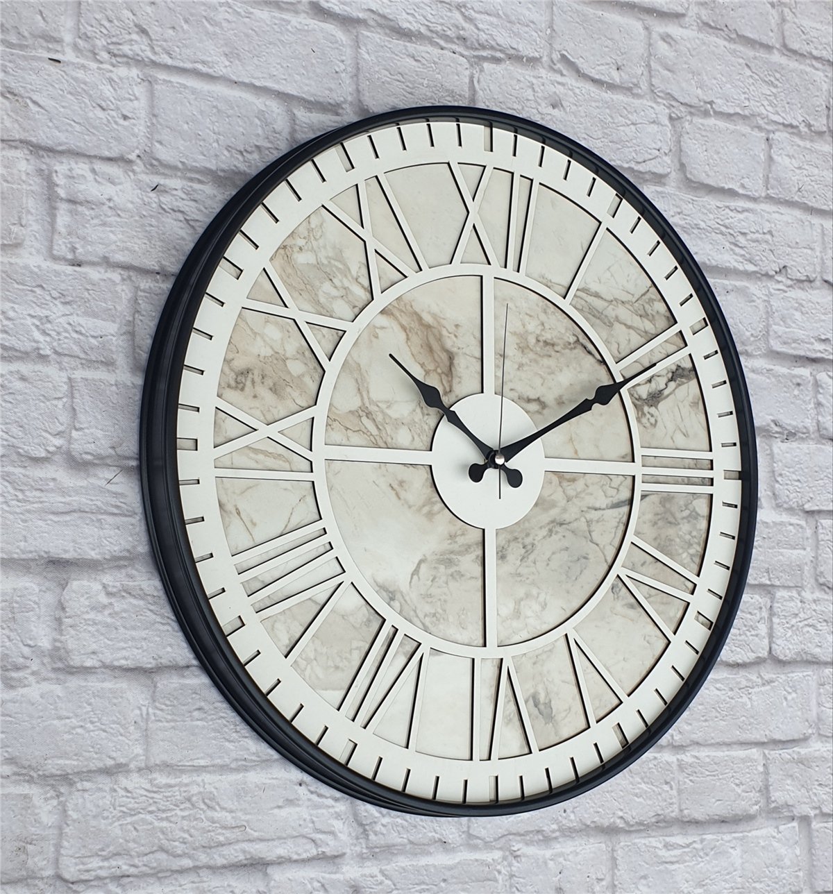 Markakanvas Siyah Metal Kasalı Mermer Desenli  Duvar Saati  ( Çap 50 cm -Çap 80 cm )