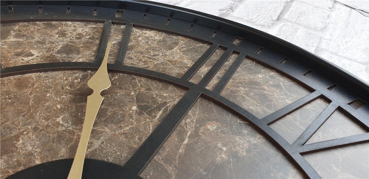 Markakanvas Siyah Metal Kasalı Mermer Desenli  Duvar Saati  ( Çap 50 cm -Çap 80 cm )