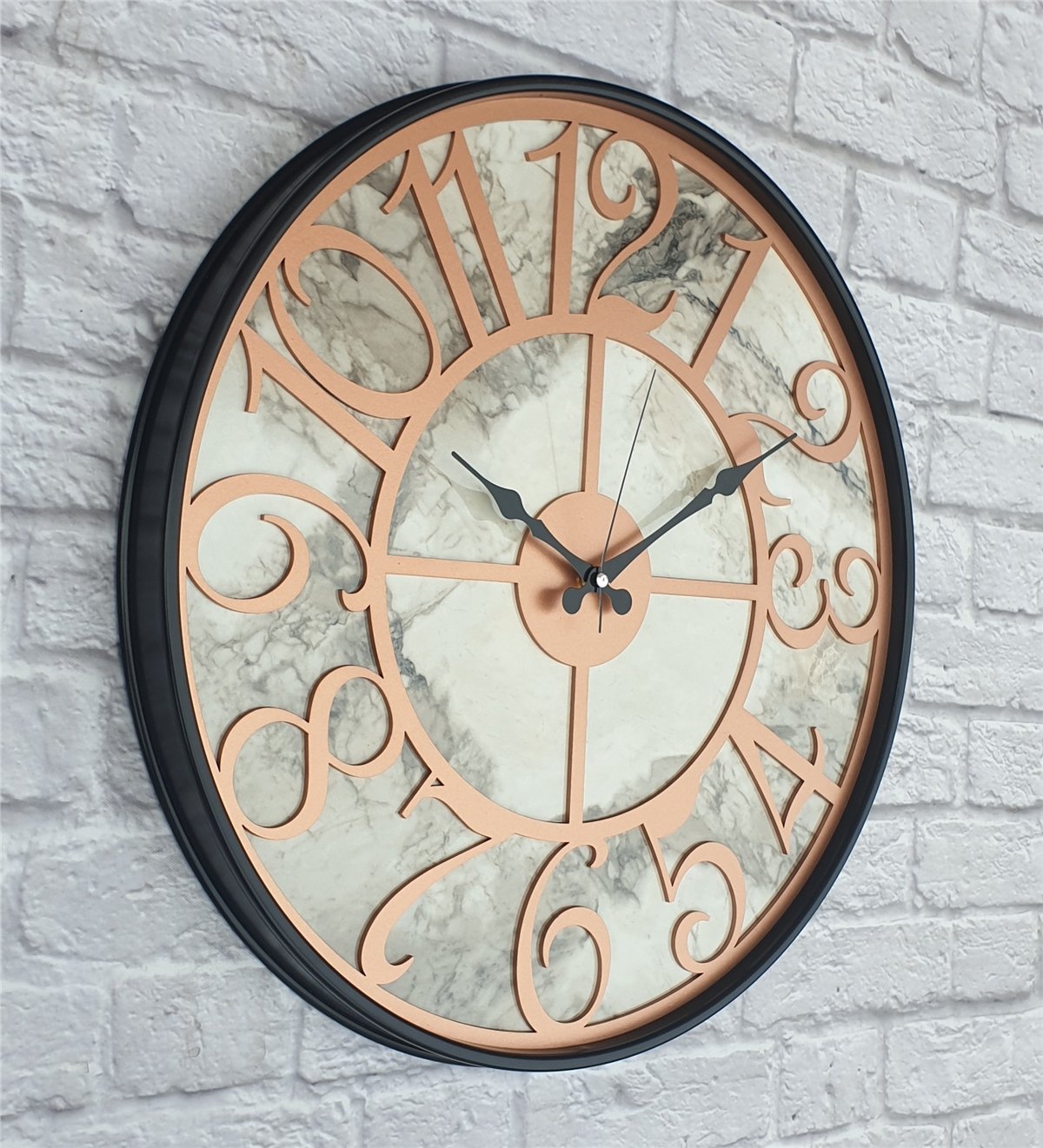 Markakanvas Siyah Metal Kasalı Mermer Desenli  Duvar Saati  ( Çap 50 cm -Çap 80 cm )