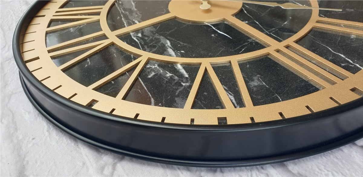 Markakanvas Siyah Metal Kasalı Mermer Desenli  Duvar Saati  ( Çap 50 cm -Çap 80 cm )