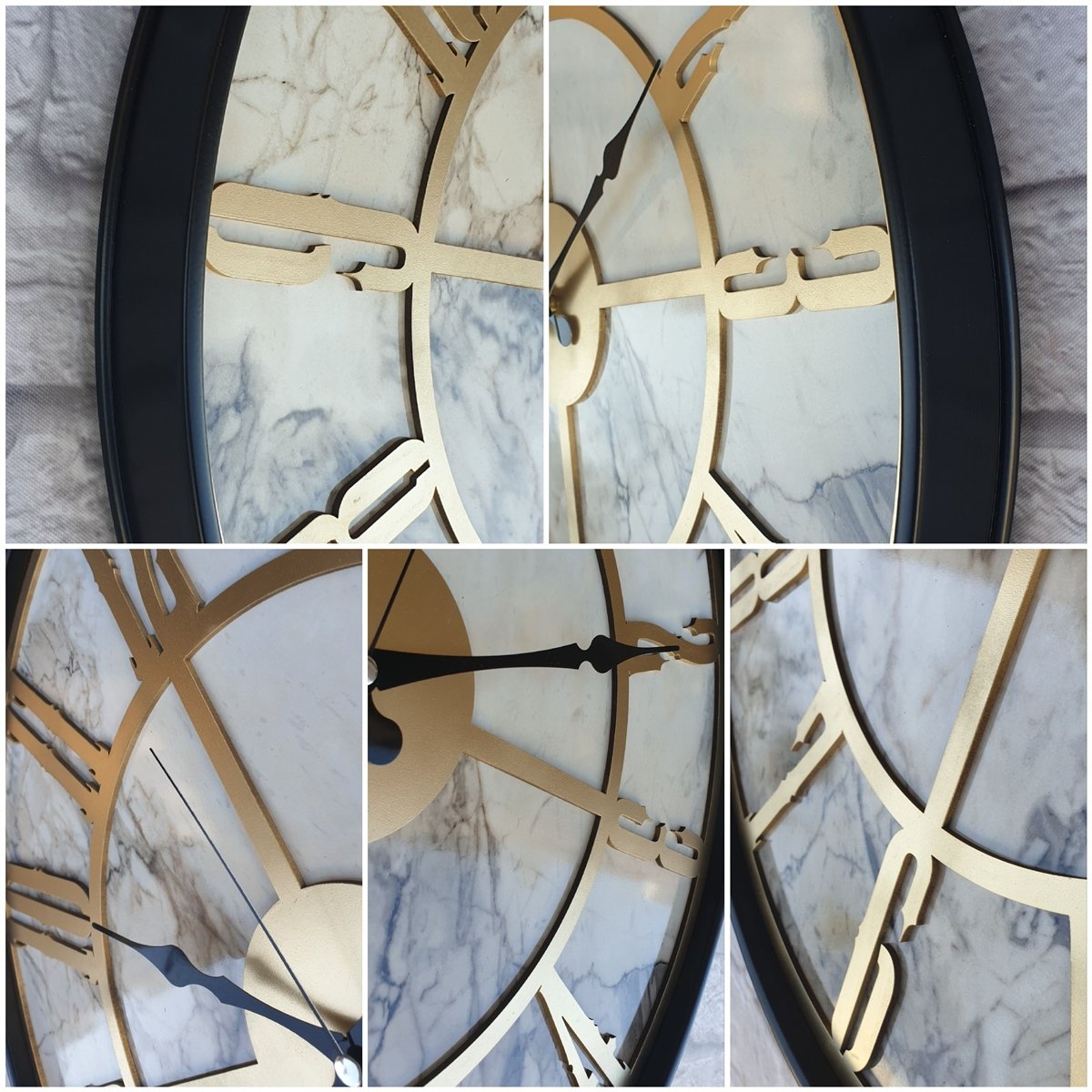 Markakanvas Siyah Metal Kasalı Mermer Desenli  Duvar Saati  ( Çap 50 cm -Çap 80 cm )