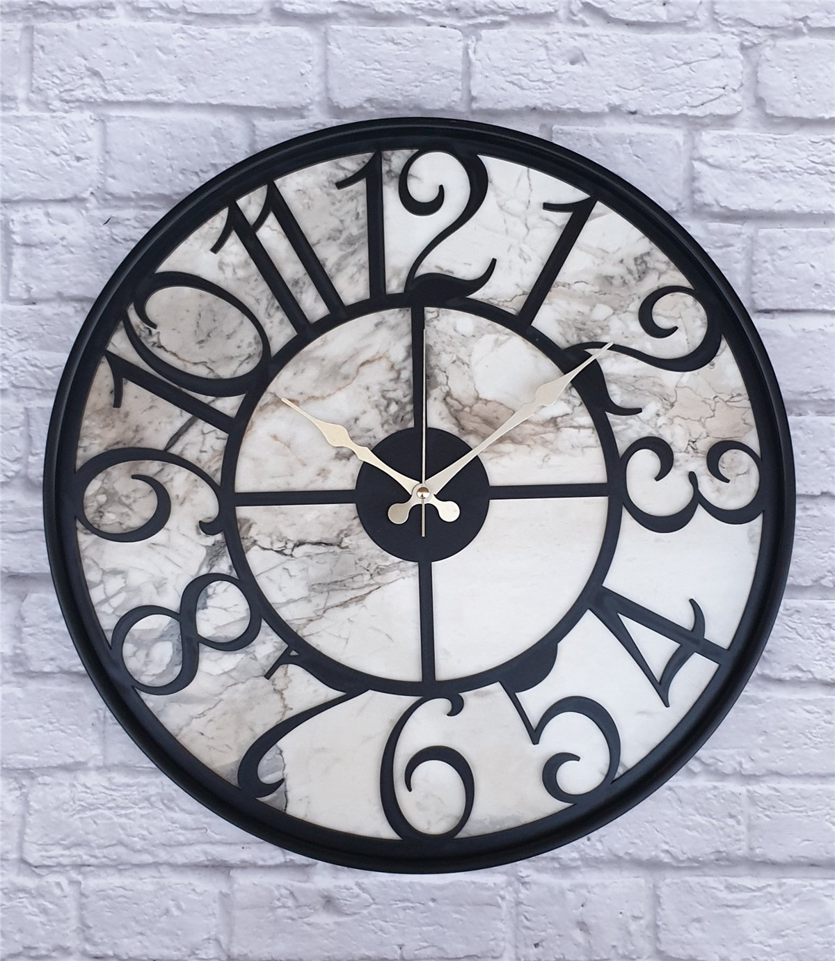 Markakanvas Siyah Metal Kasalı Mermer Desenli  Duvar Saati  ( Çap 50 cm -Çap 80 cm )
