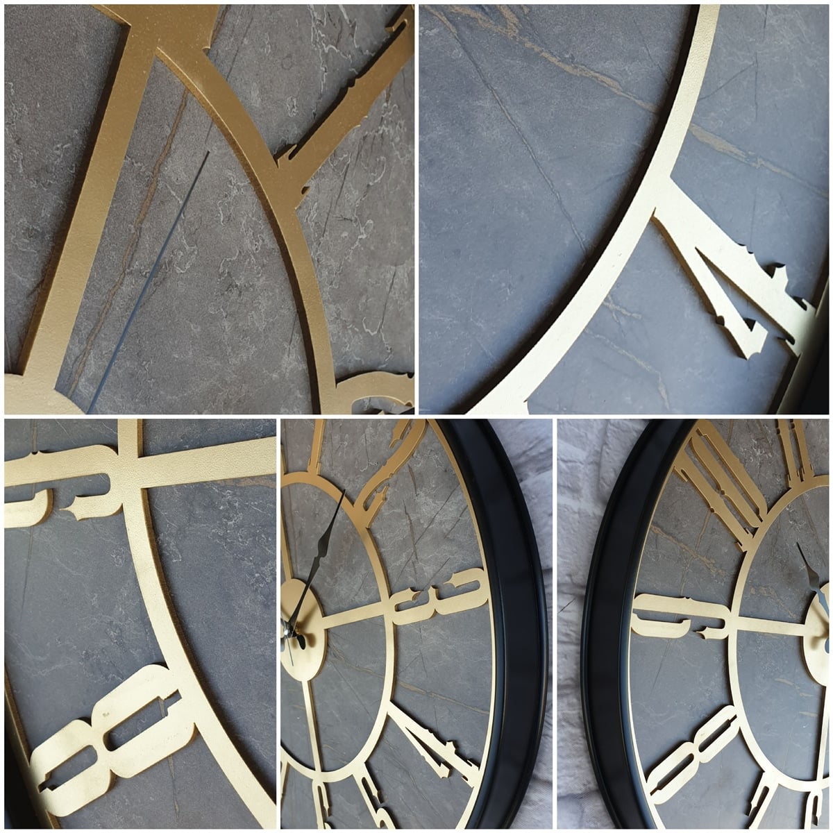 Markakanvas Siyah Metal Kasalı Mermer Desenli  Duvar Saati  ( Çap 50 cm -Çap 80 cm )